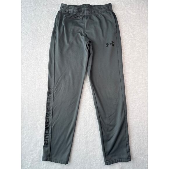 Under Armour Youth Athletic Pant Size Large Loose Fit Pockets Gray Spellout Logo - Picture 1 of 7